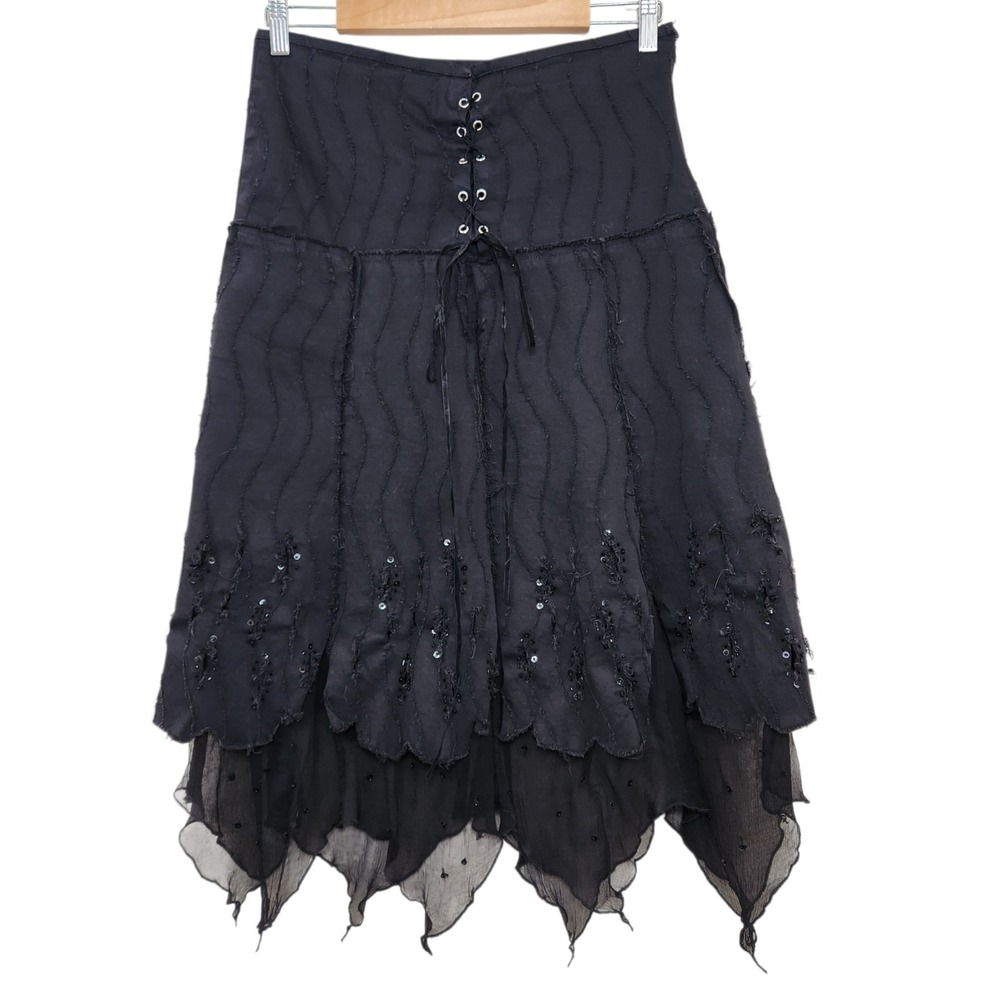 Vintage Ceres Skirt Size M Black Slip Asymmetrical Chiffon Midi Fairy WhimsyGoth